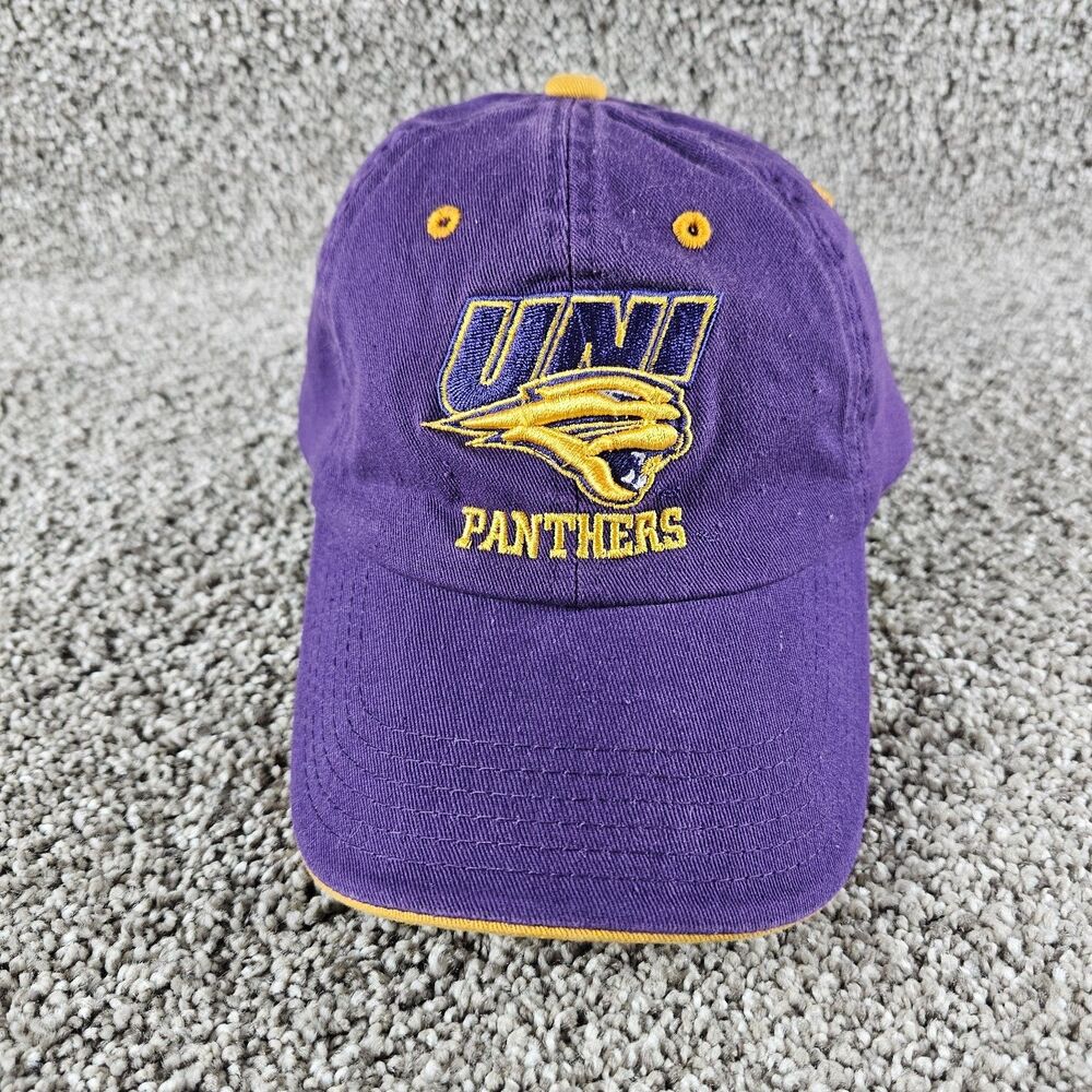 North Iowa UNI Panthers Hat Cap Strap Back Purple NCAA Logo Spell Out Embroidery